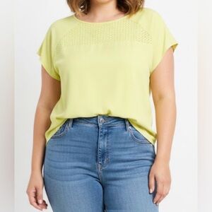 Ava & Viv Yellow Smocked Cap Sleeve Blouse